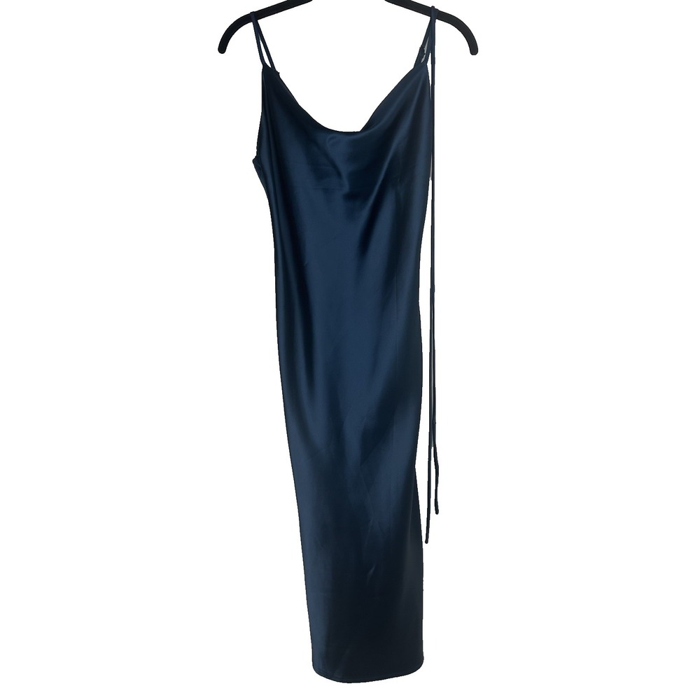 Slip Dress Size XS Navy Satin Cowl Neck Jewel Tone Wedding Guest Date Night